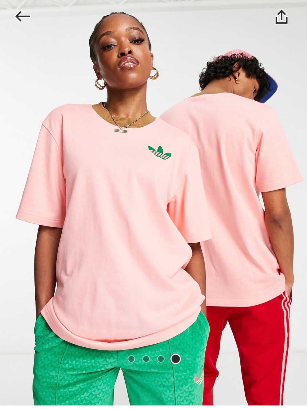 adidas Pink Tee with Green Trefoil Logo